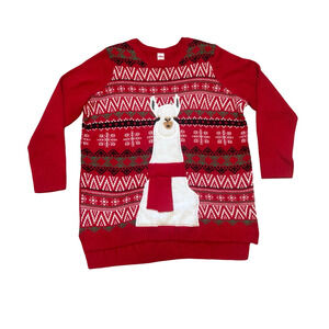 Holiday Time Ugly Christmas Sweater Llama Fair Isle Red 2XL Plus Size
